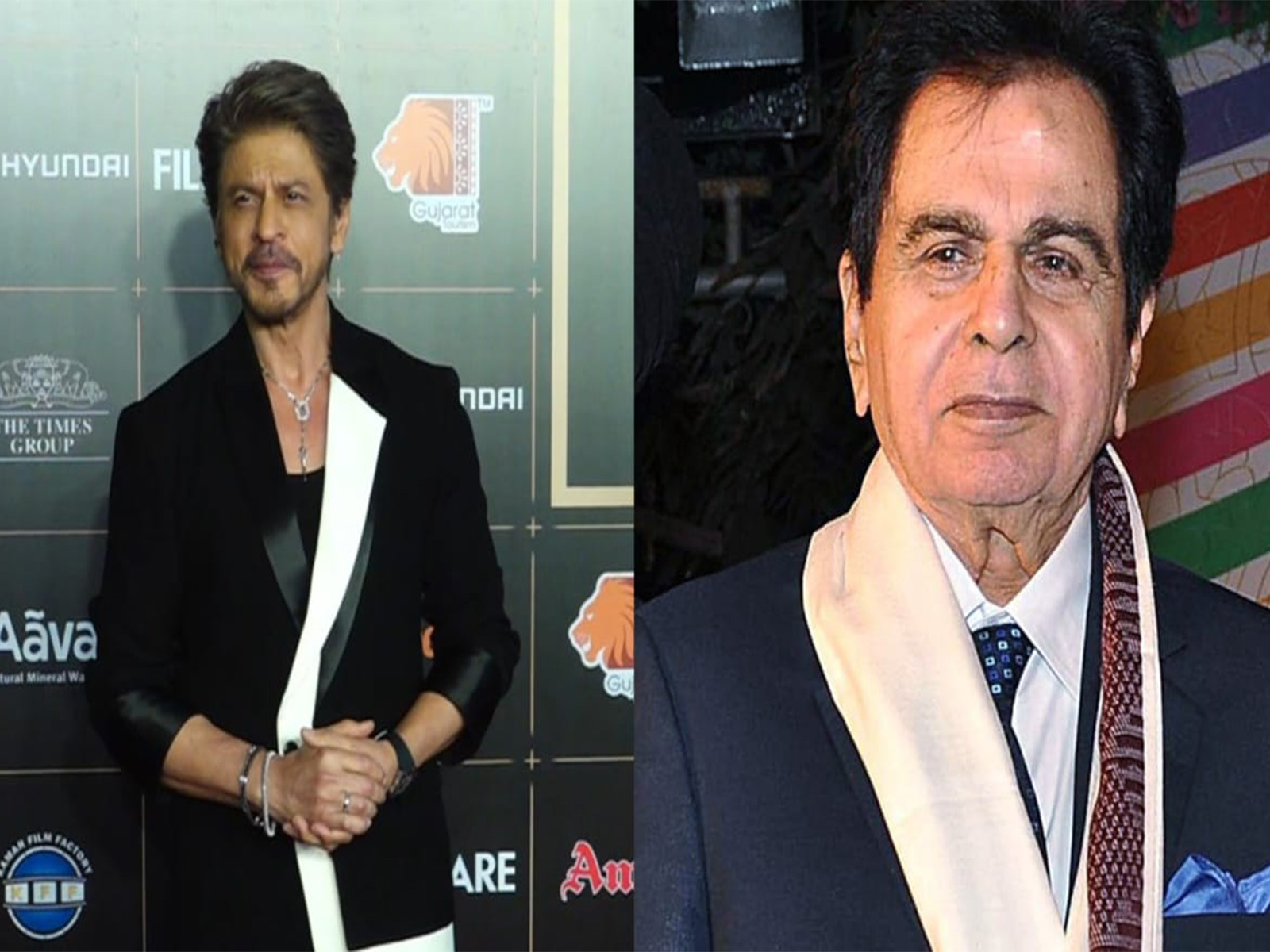 Shah Rukh Khan (R) Dilip Kumar (L) (Photo/ANI)