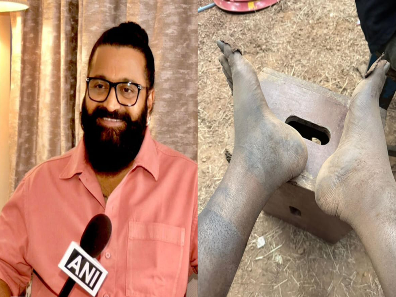 Rishab Shetty (L), a pic from the film's shoot (R) (Photo/ANI/instagram@rishabshettyofficial)