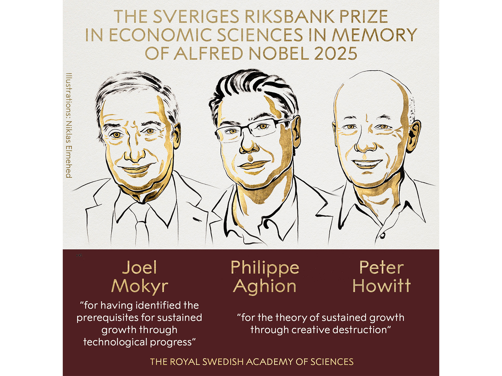 Laureates of the Nobel Economics Prize 2025 (Photo credit/X@NobelPrize)