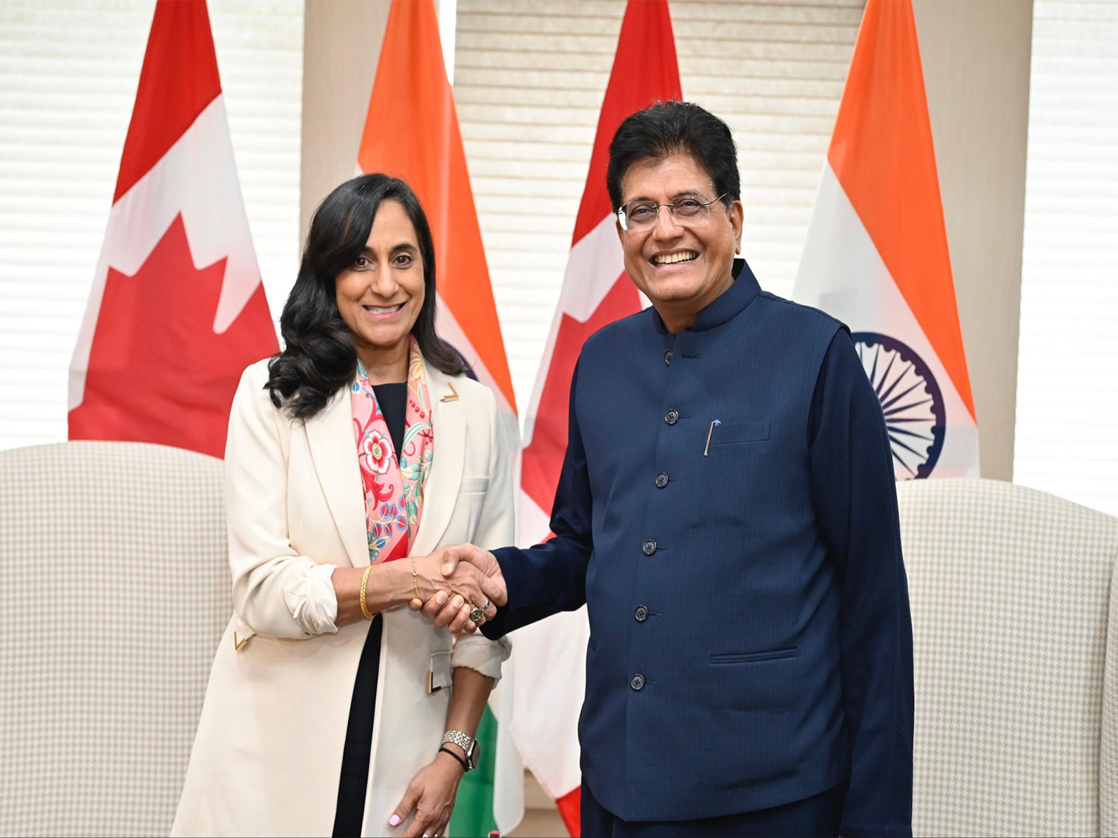 Union Minister of Commerce and Industry Piyush Goyal with Canadian Foreign Minister Anita Anand (Photo/@PiyushGoyal)