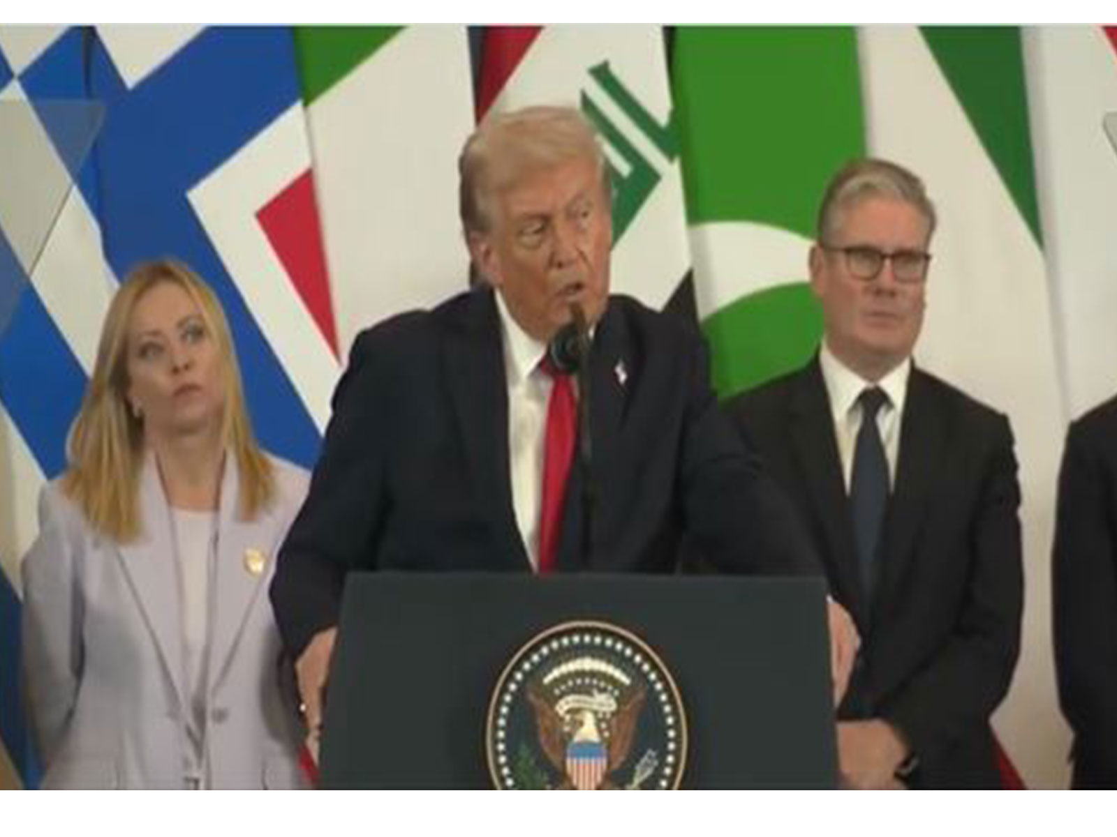 US President Donald Trump addresses world leaders at the Gaza Peace Summit in Sharm El-Sheikh, Egypt (Image Source: The White House/YouTube)