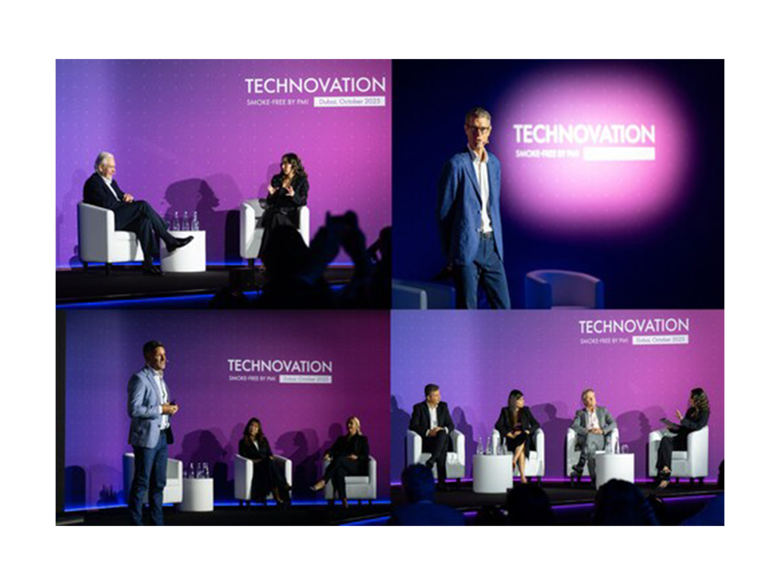 Clockwise from top left: Jacek Olczak, CEO, PMI; Frederic De Wilde, President, SSEA, MEA & CIS Region, PMI; Tommaso Di Giovanni, VP, Communications & Engagement, PMI; PMI executives during a session