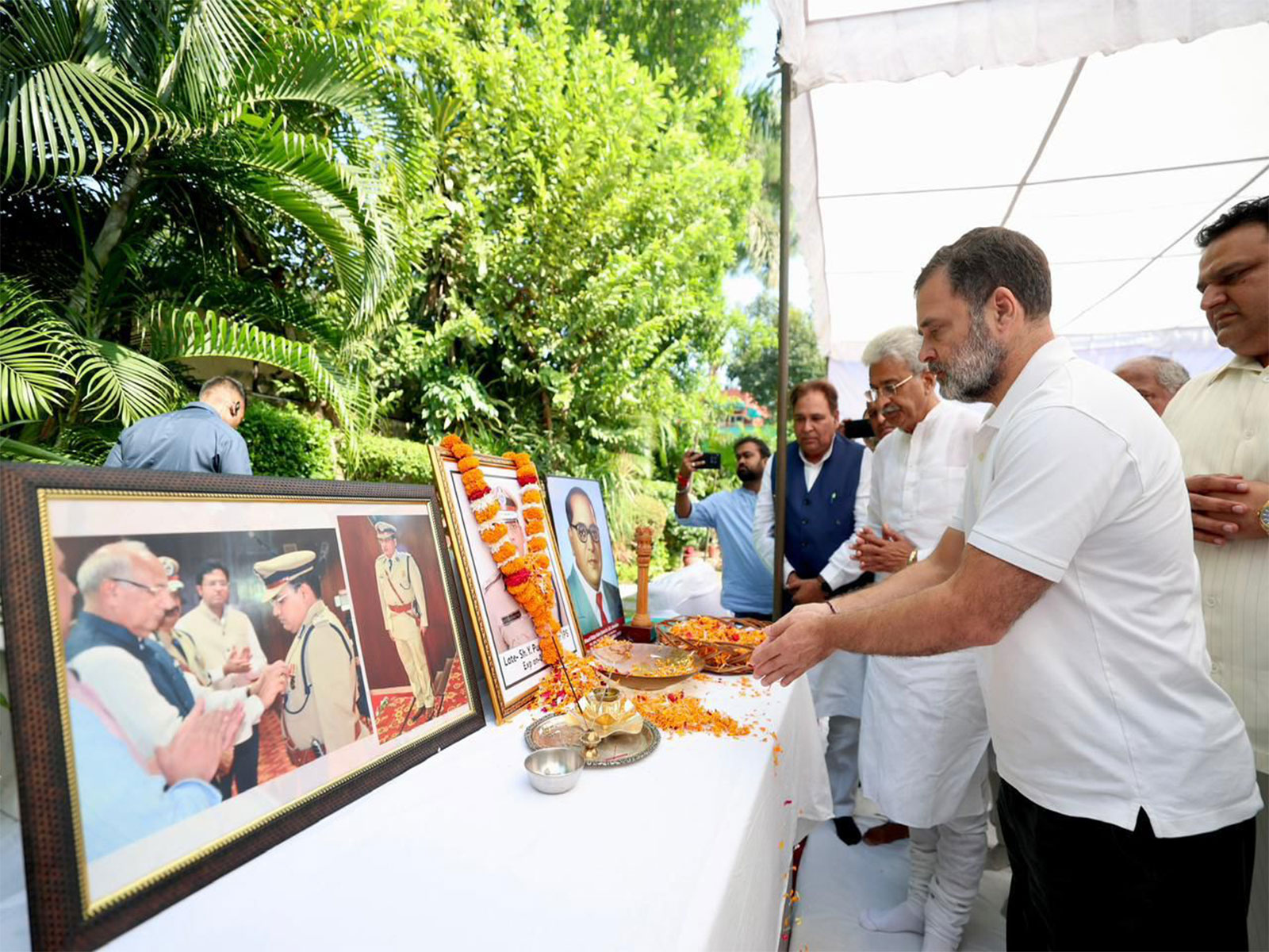 Congress MP Rahul Gandhi paid his condolences to the late Y Puran Kumar in Chandigarh. (Photo/ANI)
