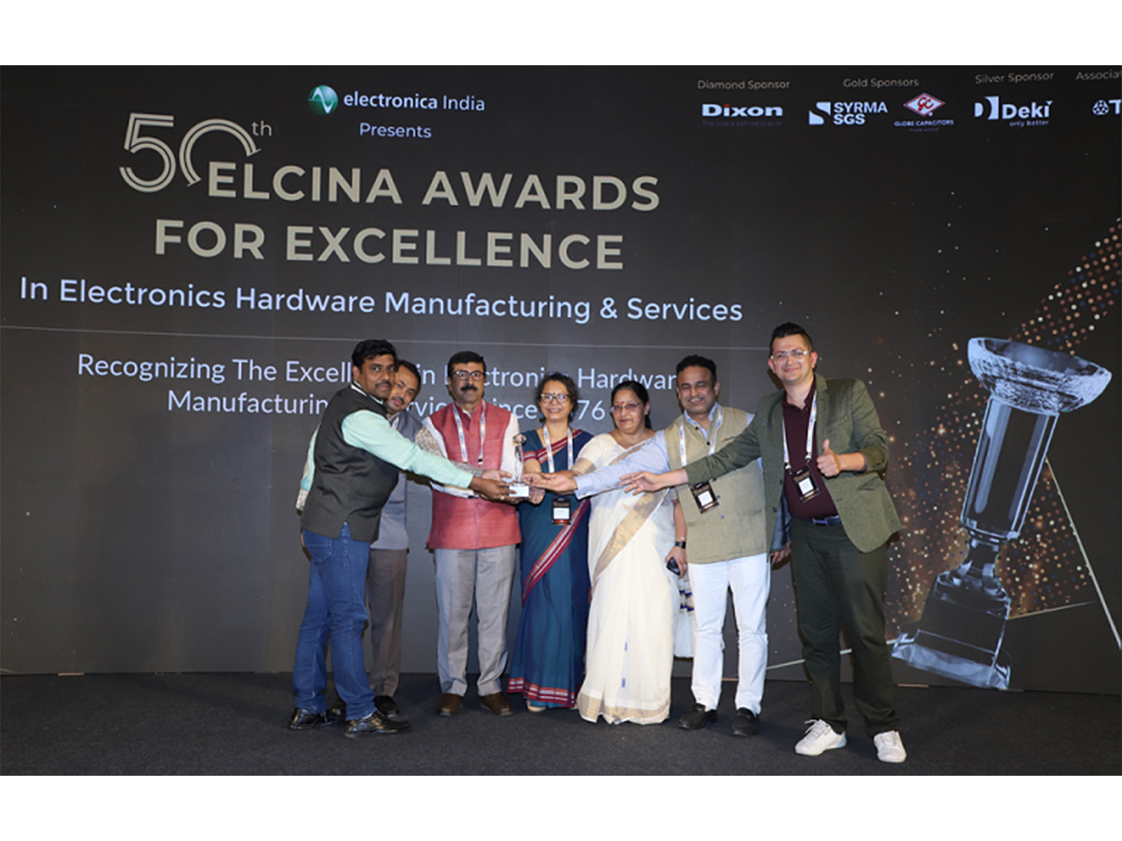 Brandworks Team receiving 1st runner award (for Research & Development) at the 50th ELCINA Award Ceremony, Hotel Lalit, New Delhi, under the strong leadership of Ishwar Kumhar and Nikita Kumawat.
