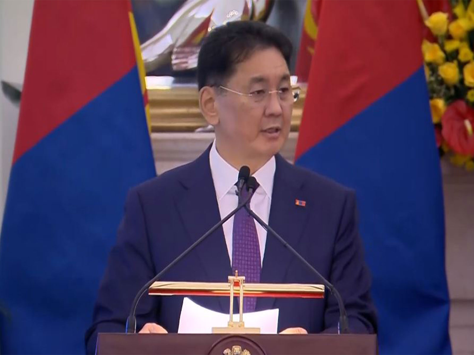 President of Mongolia, Khurelsukh Ukhnaa during a joint press conference with PM Modi (Photo/ ANI)