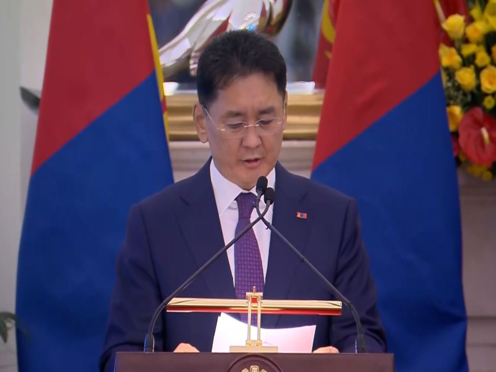 President of Mongolia, Khurelsukh Ukhnaa during a joint press conference with PM Modi (Photo/ ANI)