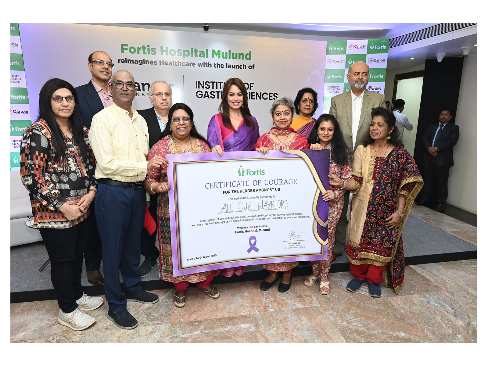 Mahima Chaudhary and Fortis’ Dr Narayani, Dr Beri, Dr Dhabhar & Dr Rathod felicitate cancer warriors, at the inauguration of Institute of GastroSciences & Fortis Cancer Institute