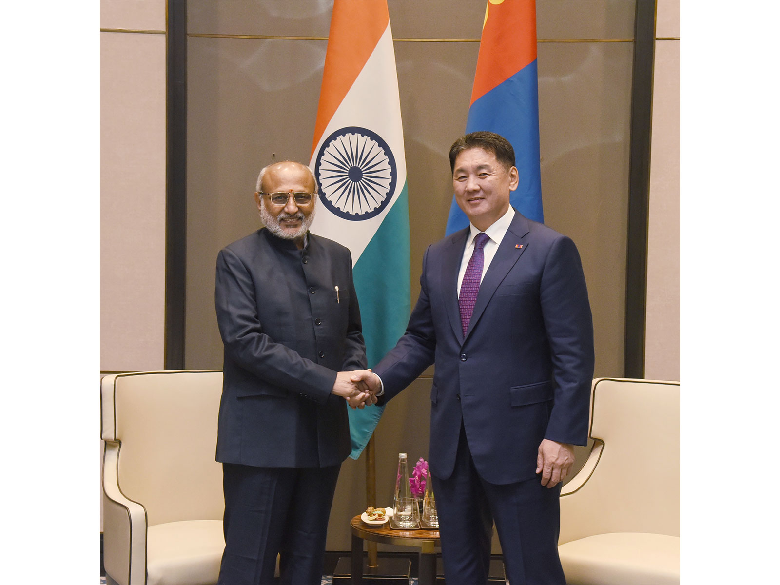 Vice-President CP Radhakrishnan with Khurelsukh Ukhnaa, President of Mongolia (Photo: X@VPIndia)