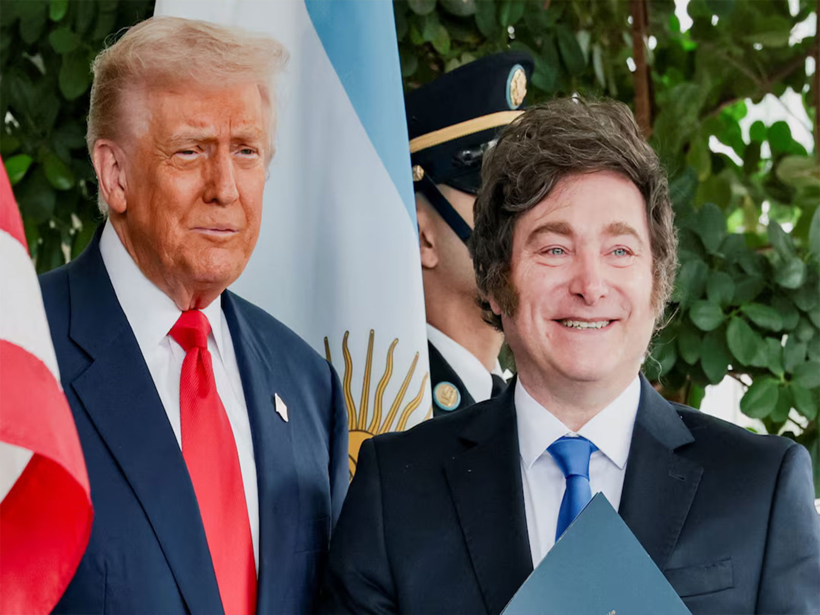 US President Donald Trump welcomes Argentine President Javier Milei at the White House in Washington. (Photo/Reuters)