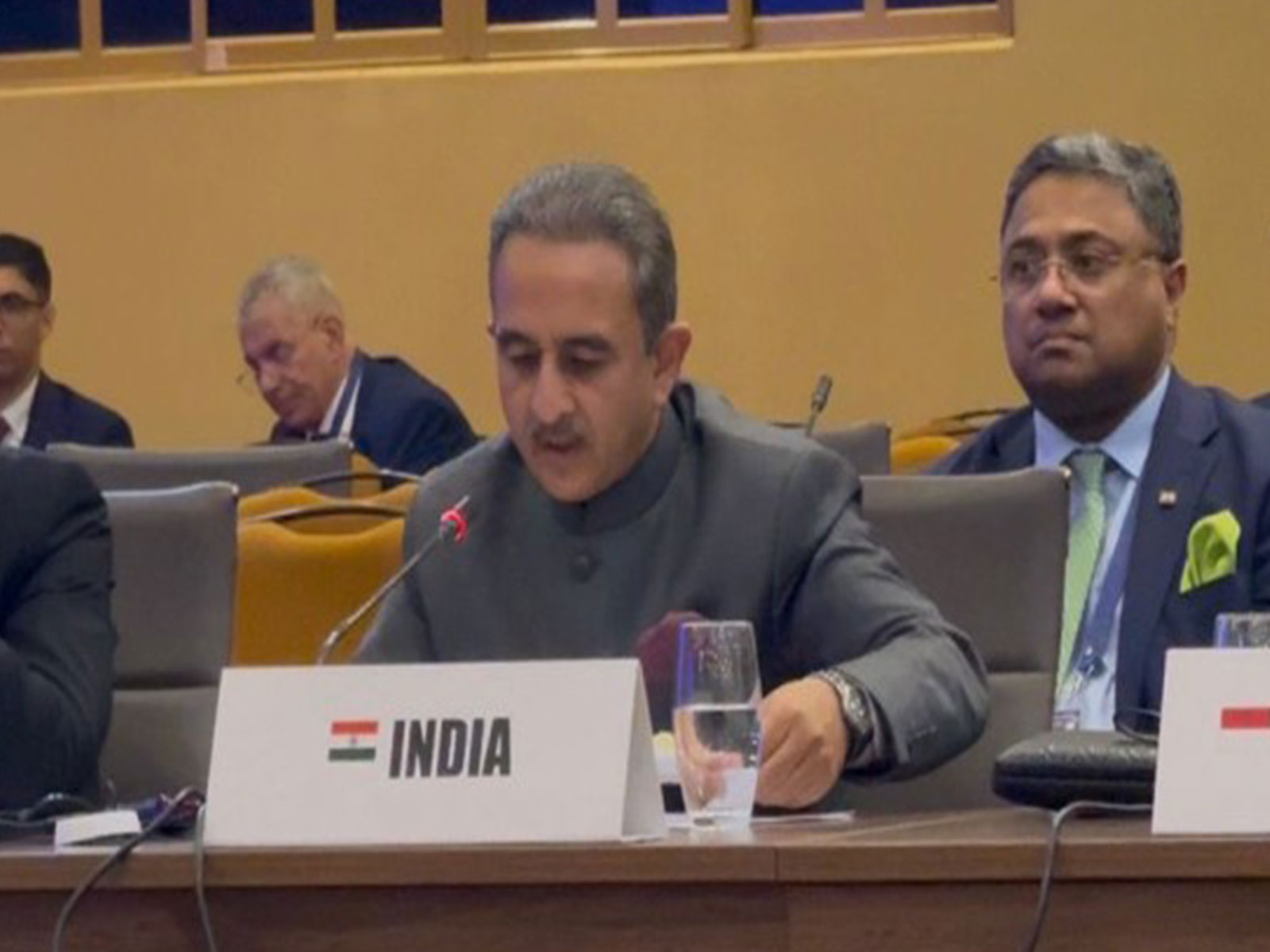 MoS Kirti Vardhan Singh addresses the NAM Ministerial Committee on Palestine in Kampala, Uganda. (Photo: X/@KVSinghMPGonda)