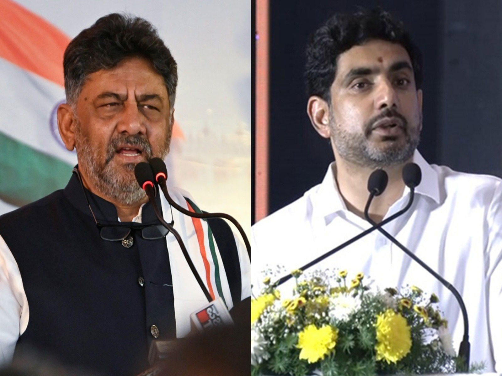 Karnataka DyCM DK Shivakumar and Andhra Pradesh Minister Nara Lokesh (Photo/ANI)