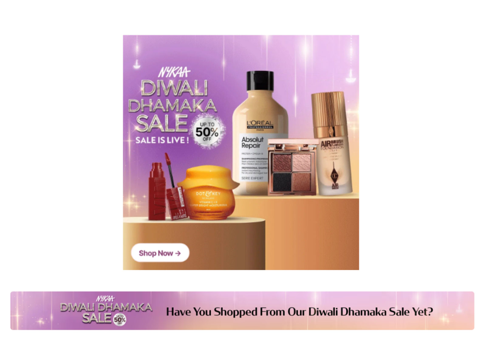 Celebrate with up to 50% off on makeup, skincare, fragrances, haircare & more - only at the Nykaa Diwali Dhamaka Sale