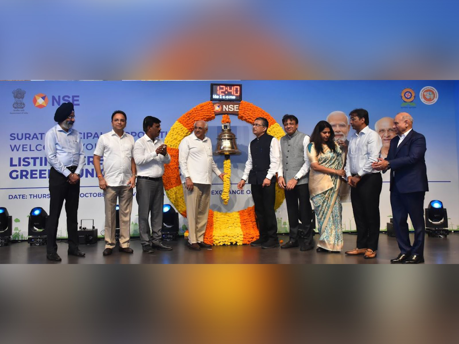 CM Bhupendra Patel rings bell at NSE (Photo/ANI)