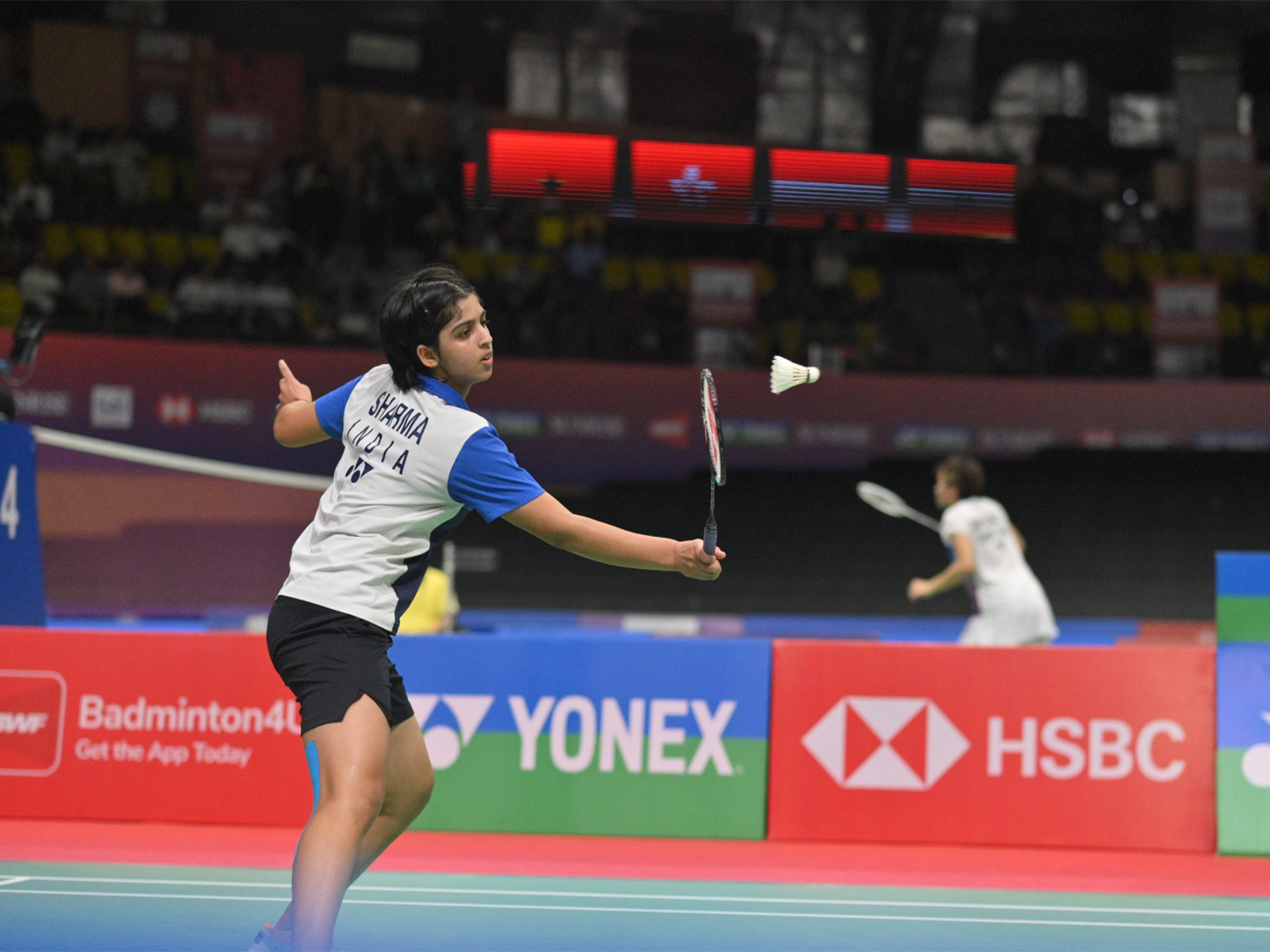 Tanvi Sharma in action during her round of 16 win. (Photo: BWF World Junior Championships)