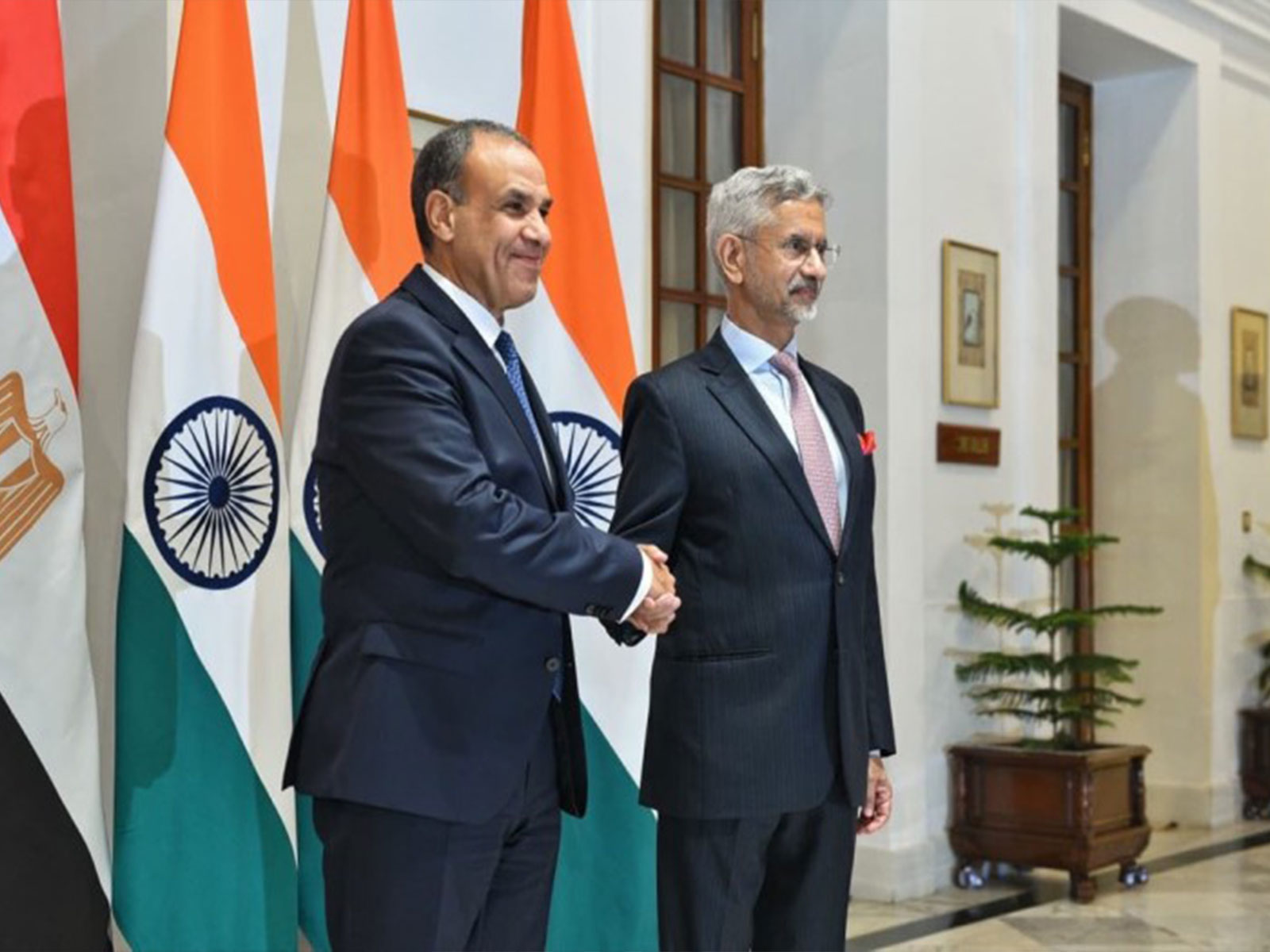 External Affairs Minister S Jaishankar with Egyptian Foreign Minister Badr Abdelatty at the inaugural India–Egypt Strategic Dialogue in New Delhi on Thursday. (Photo: X/@DrSJaishankar) External Affairs Minister S Jaishankar with Egyptian Foreign Minister Badr Abdelatty at the inaugural India–Egypt Strategic Dialogue in New Delhi on Thursday. (Photo: X/@DrSJaishankar)