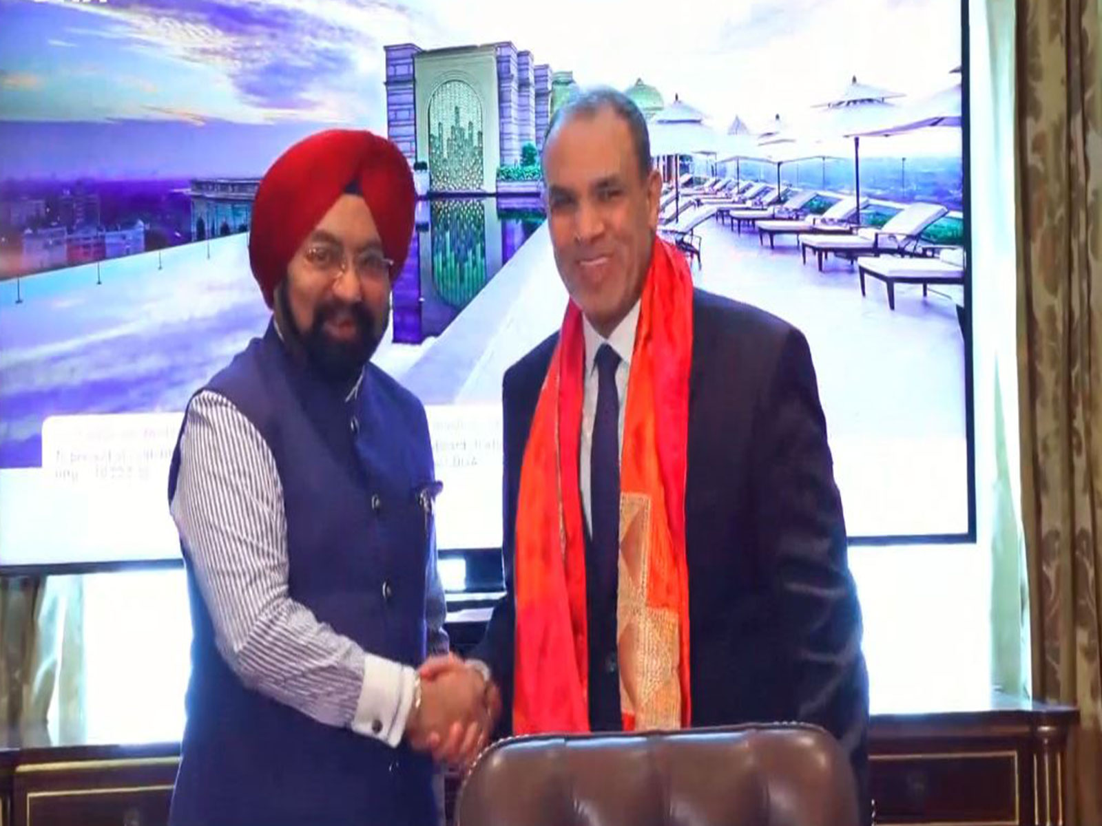 Rajya Sabha MP Vikramjit Singh Sahney (left) meets Egyptian Foreign Minister Badr Abdelatty in Delhi. (Photo/ANI)