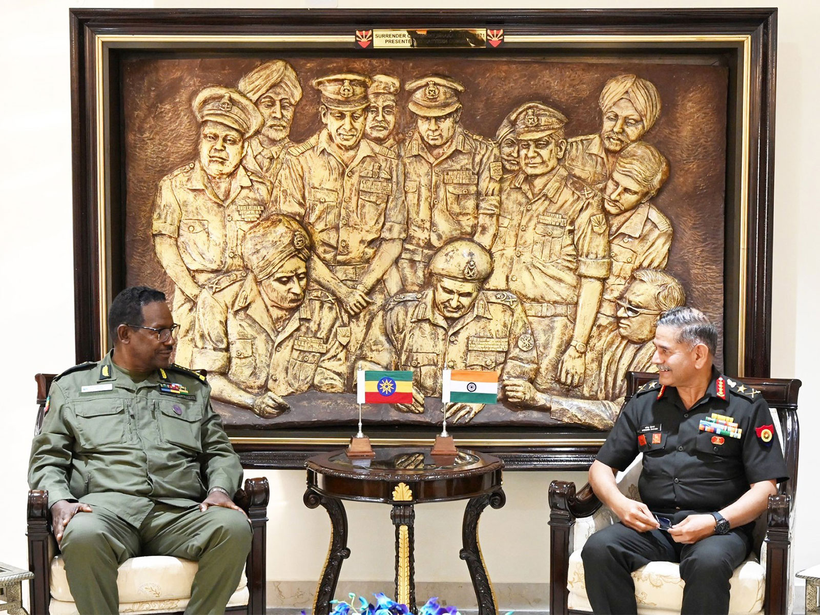 COAS General Upendra Dwivedi with General Alemshet Degife Balcha, Chief of Land Force & Military Advisor of Ehtiopia (Photo/ X@adgpi)