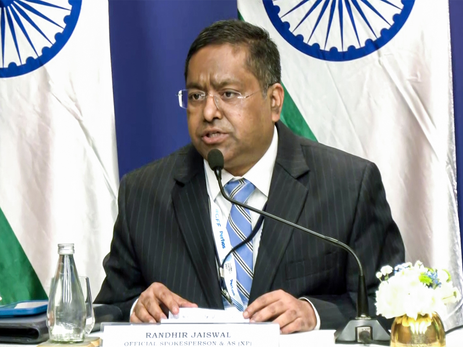 MEA spokesperson Randhir Jaiswal during a press briefing (File Photo/ANI)