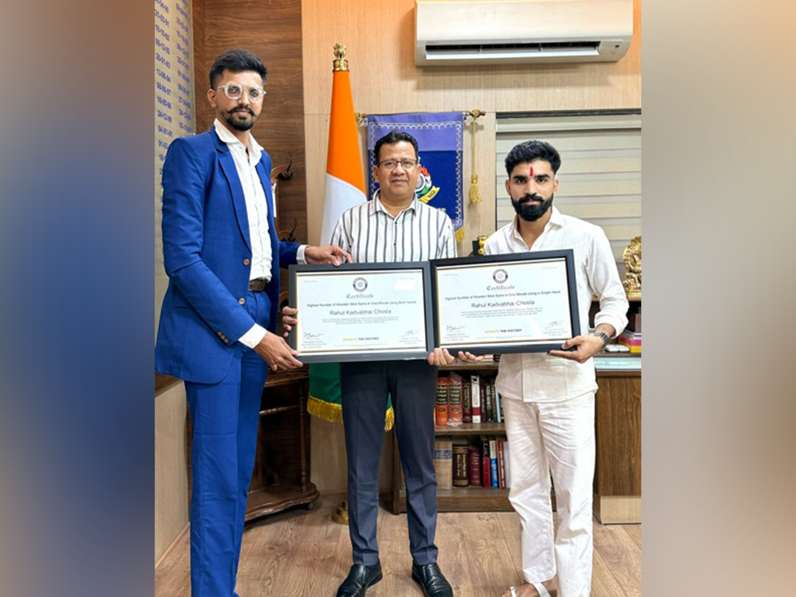 World Records Community Recognizes Rahul Chosla from Surat for Dual World Records in Wooden Stick Spinning