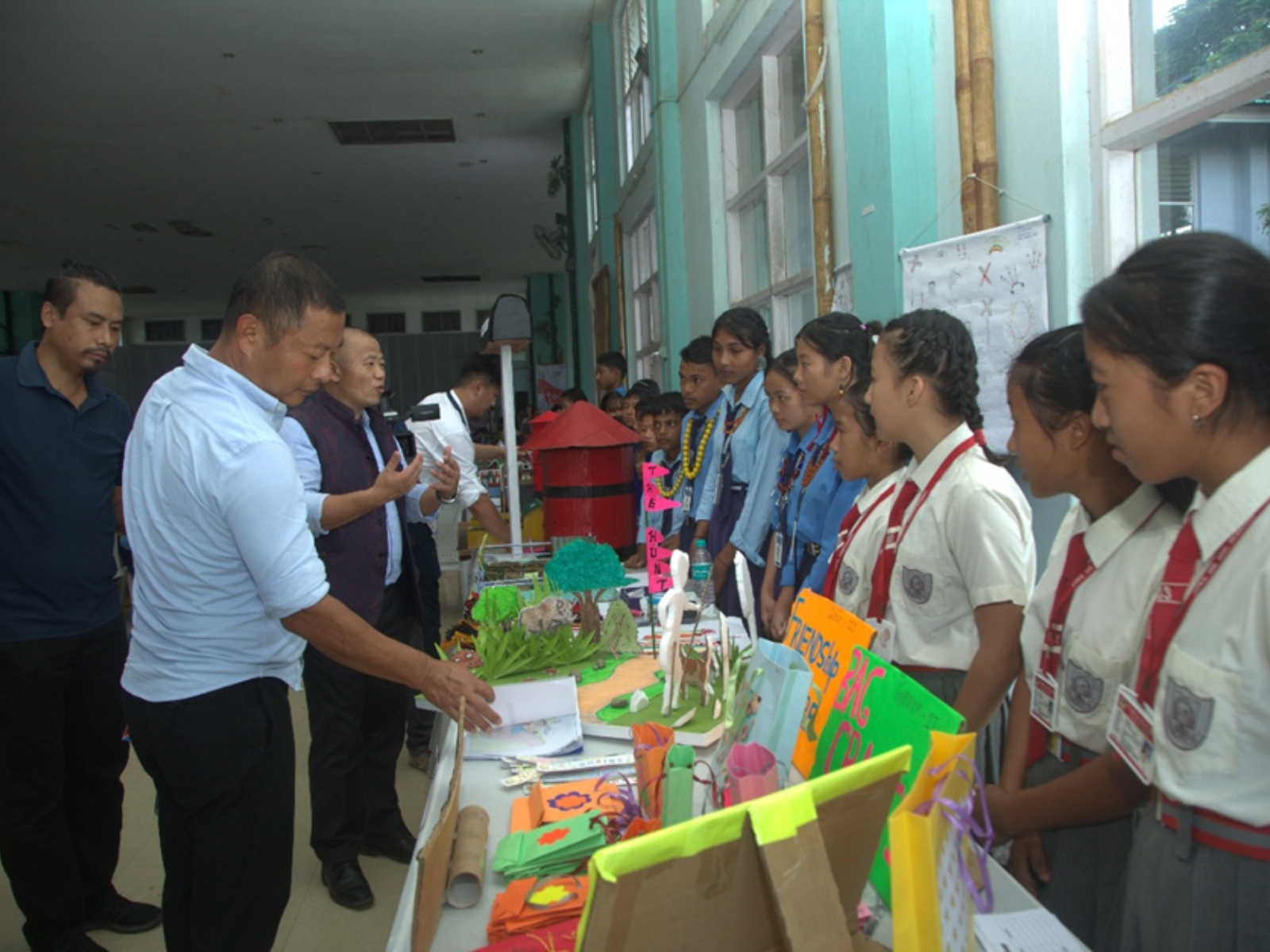 Dr Kekhrielhoulie Yhome, Honourable Advisor, School Education and SCERT, Government of Nagaland, interacting with students at the PBL Fair in Dimapur