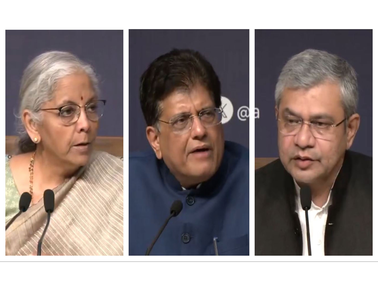 Union Finance Minister Nirmala Sitharaman, Commerce Minister Piyush Goyal, and Electronics & IT Minister Ashwini Vaishnaw (Photo/ANI)
