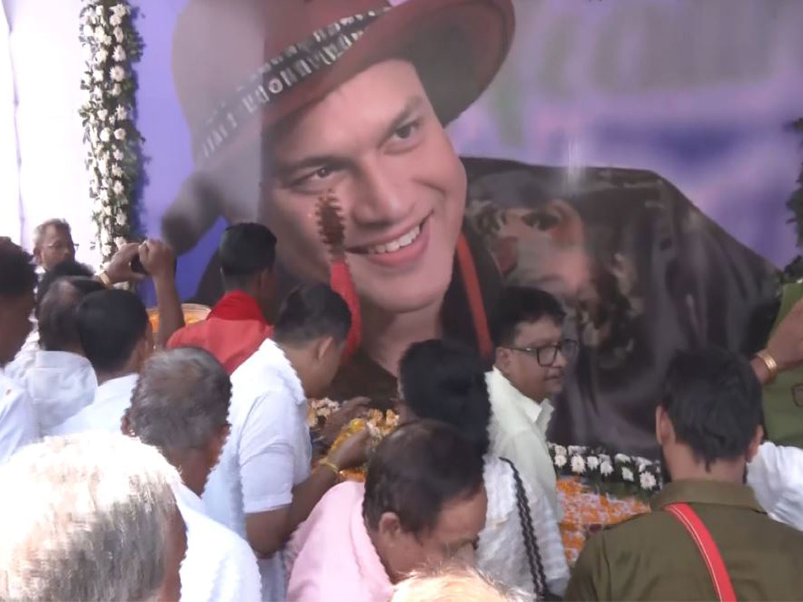 Fans gather outside Zubeen Garg's reisdence to pay floral tributes