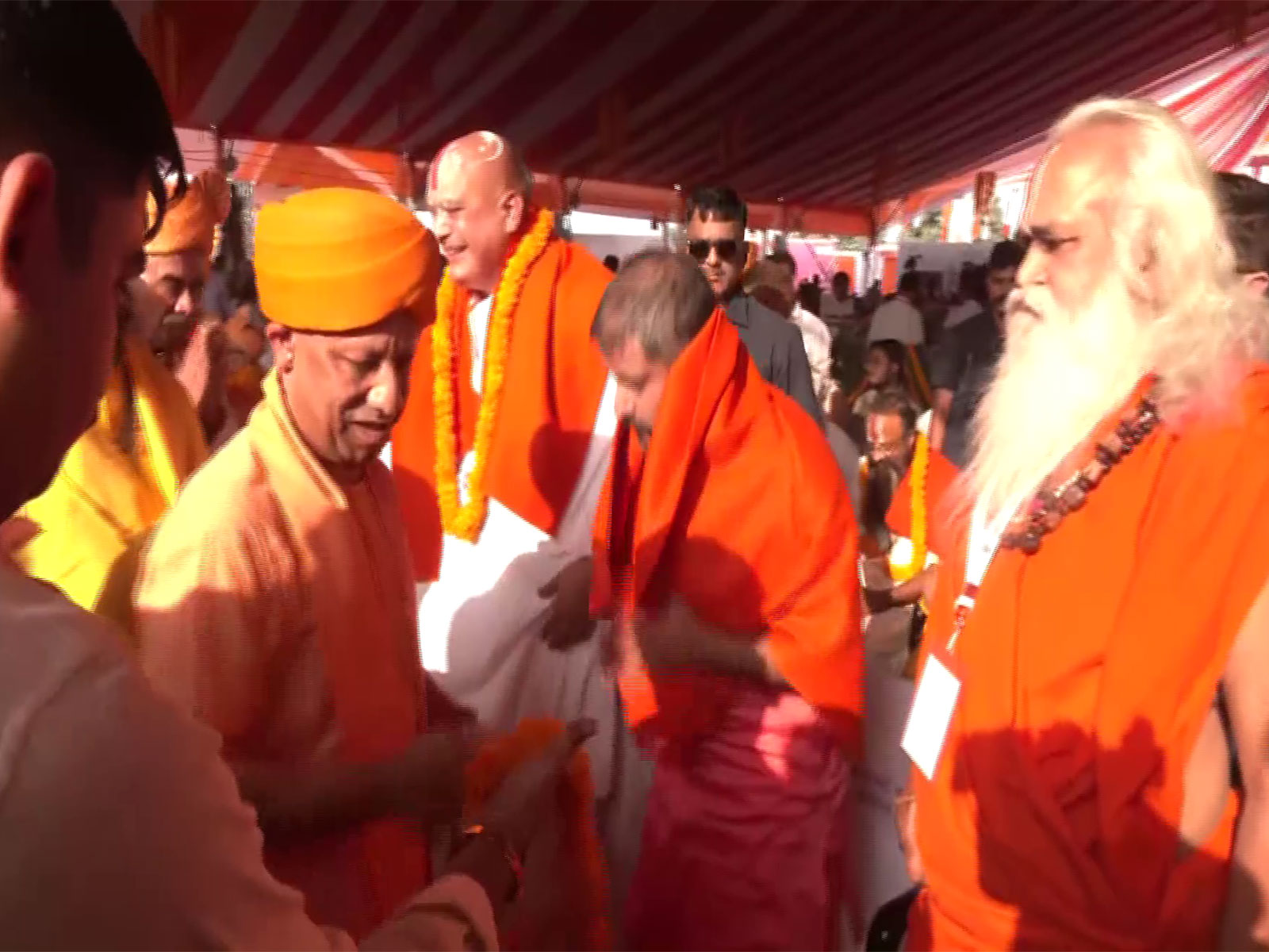 Uttar Pradesh CM Yogi Adityanath greets Saints and Mahants in Ayodhya. (Photo/ANI) Uttar Pradesh CM Yogi Adityanath greets Saints and Mahants in Ayodhya. (Photo/ANI)