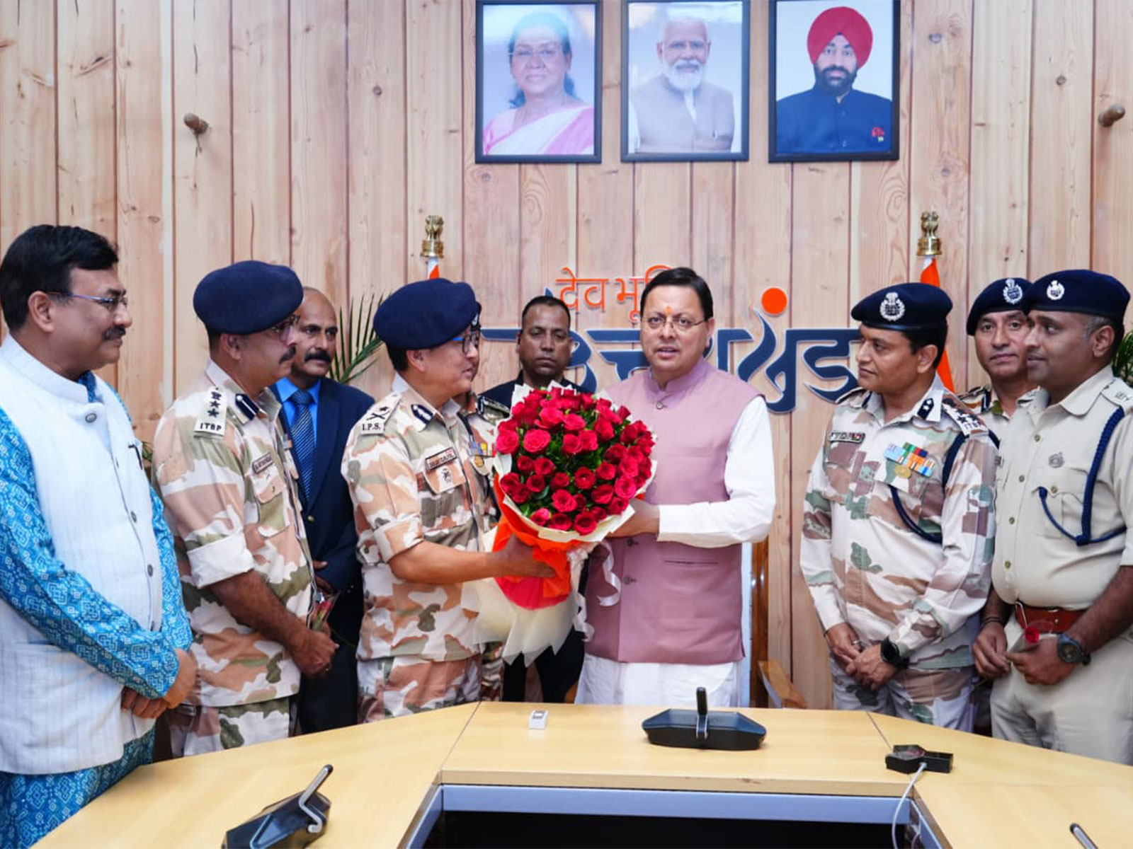 Chief Minister Pushkar Singh Dhami receives officers from IAS, Police and Forest Services at CM's residence. (Photo/X)