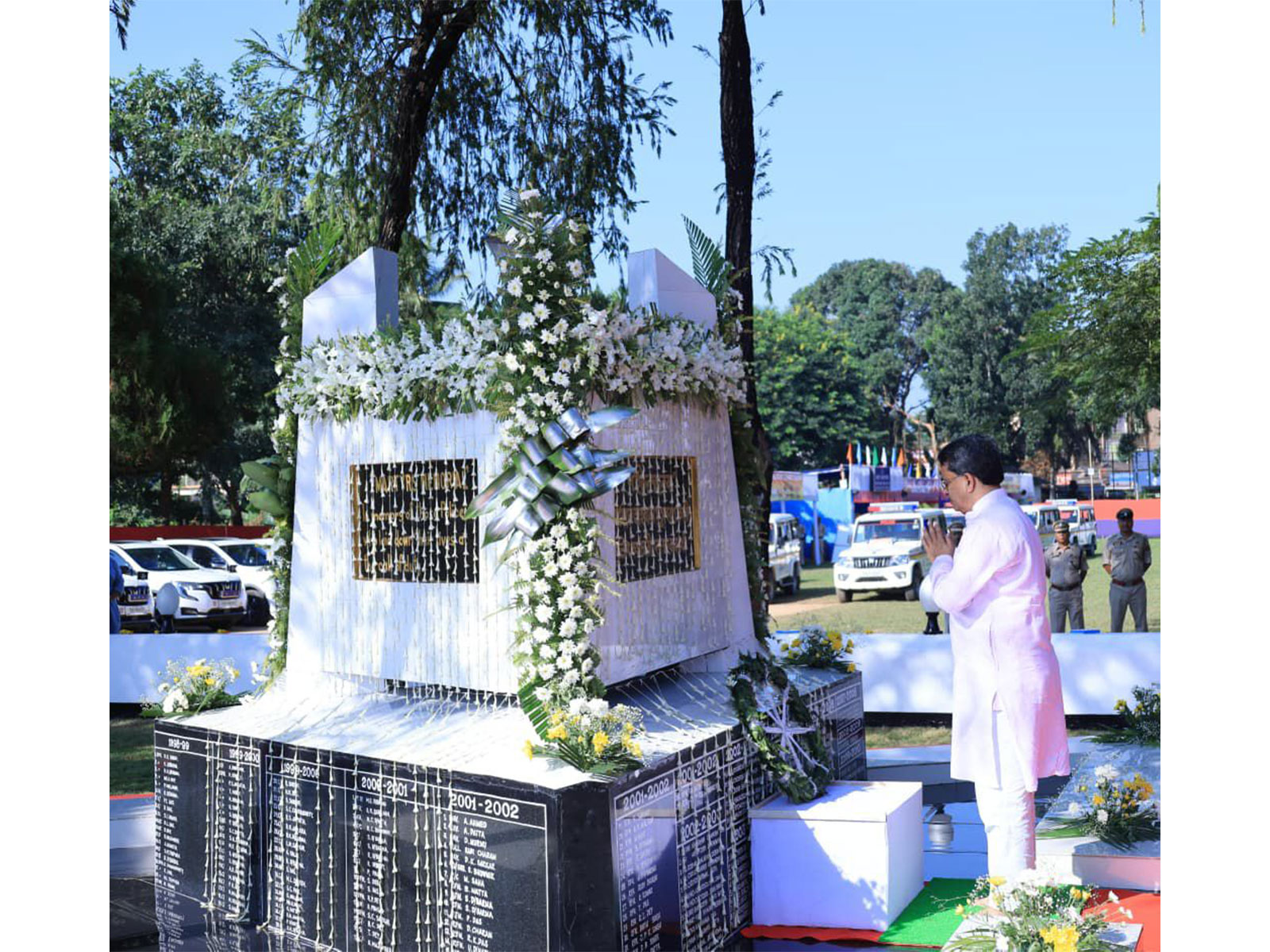 Tripura CM Manik Saha pays tribute to police and security personnel. (Photo/ANI) Tripura CM Manik Saha pays tribute to police and security personnel. (Photo/ANI)