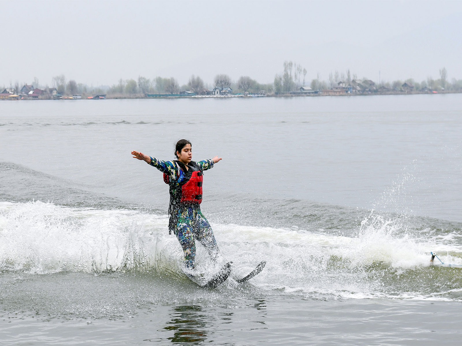 Participants take part in the Water Skiing event, at Dal Lake in Srinagar. (Photo/ANI)