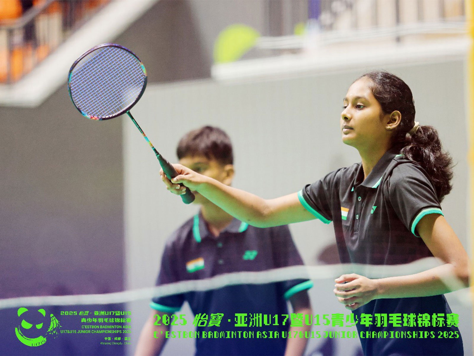 Indian shuttler in action (Photo/LOC of C'ESTBON Badminton Asia U17 & U15 Junior Championships 2025)