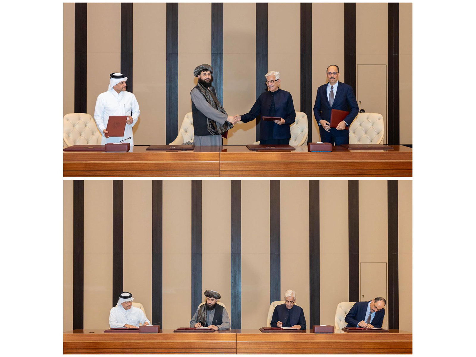 Signing of the bilateral agreement between Pakistan and Afghanistan in Doha, Qatar on October 19. (File Photo/X@Zabehulah_M33)