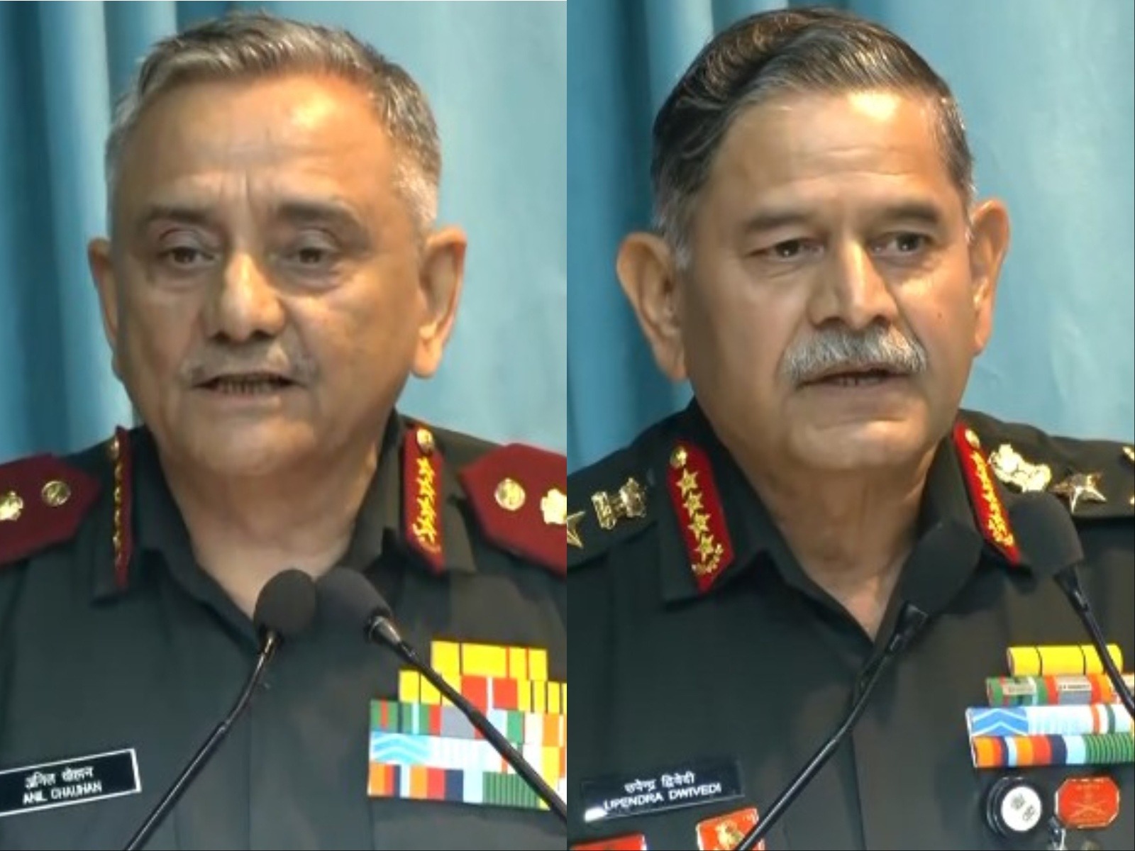 CDS Gen Anil Chauhan (Left), COAS Gen Upendra Dwivedi (Right) (Photo/ANI)