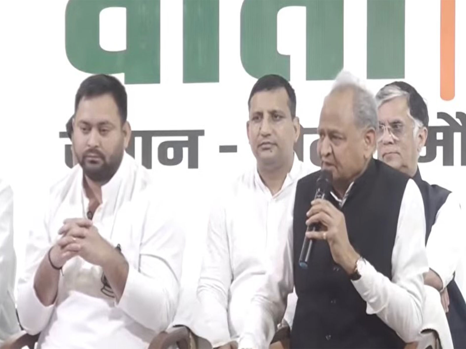 INDIA bloc leaders, including Tejashwi Yadav and Ashok Gehlot, in Patna (Photo/ANI)