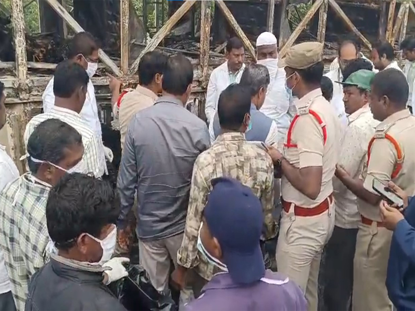 Visuals from the NH44 site where a Bengaluru-bound bus caught fire (Photo/ANI)