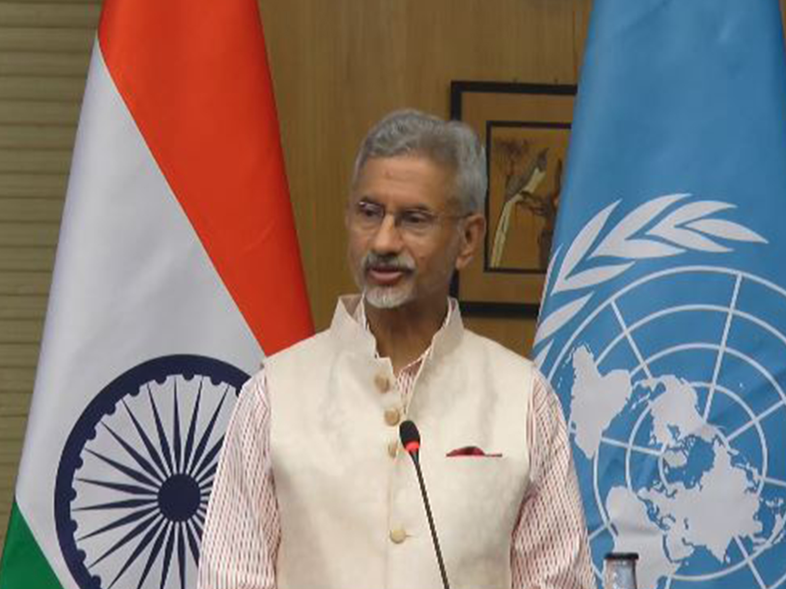 External Affairs Minister S. Jaishankar speaks at the 80th United Nations anniversary celebrations in New Delhi. (Image: X/@DrSJaishankar)
