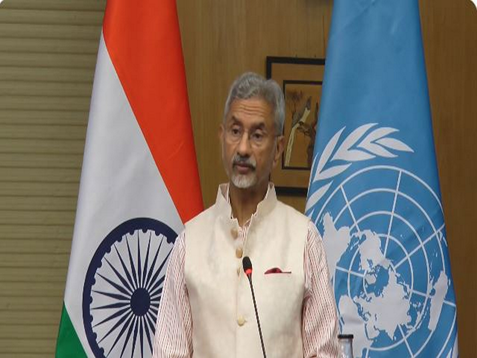 External Affairs Minister S. Jaishankar addressing the 80th United Nations anniversary celebrations in New Delhi. (Image: X/@DrSJaishankar)