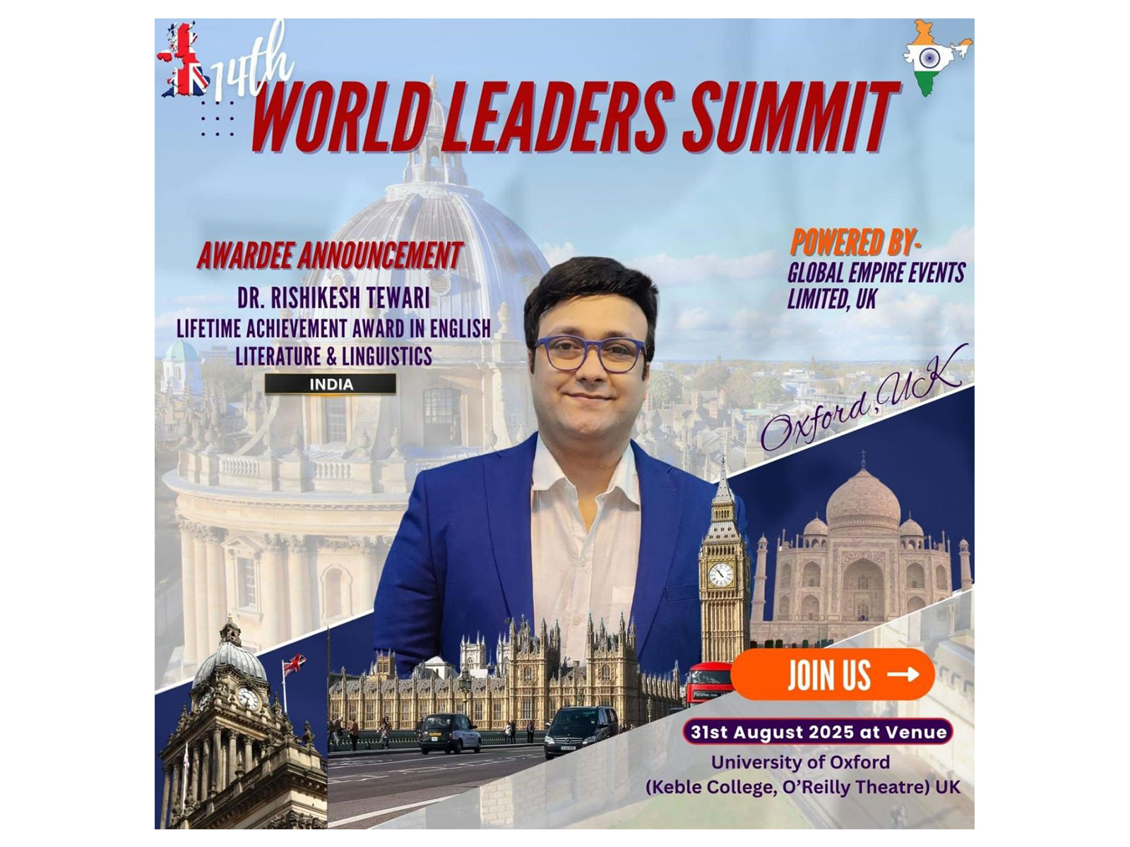 Dr. Rishikesh Tewari Received Global Lifetime Achievement Honour at Oxford’s World Leaders Summit 2025