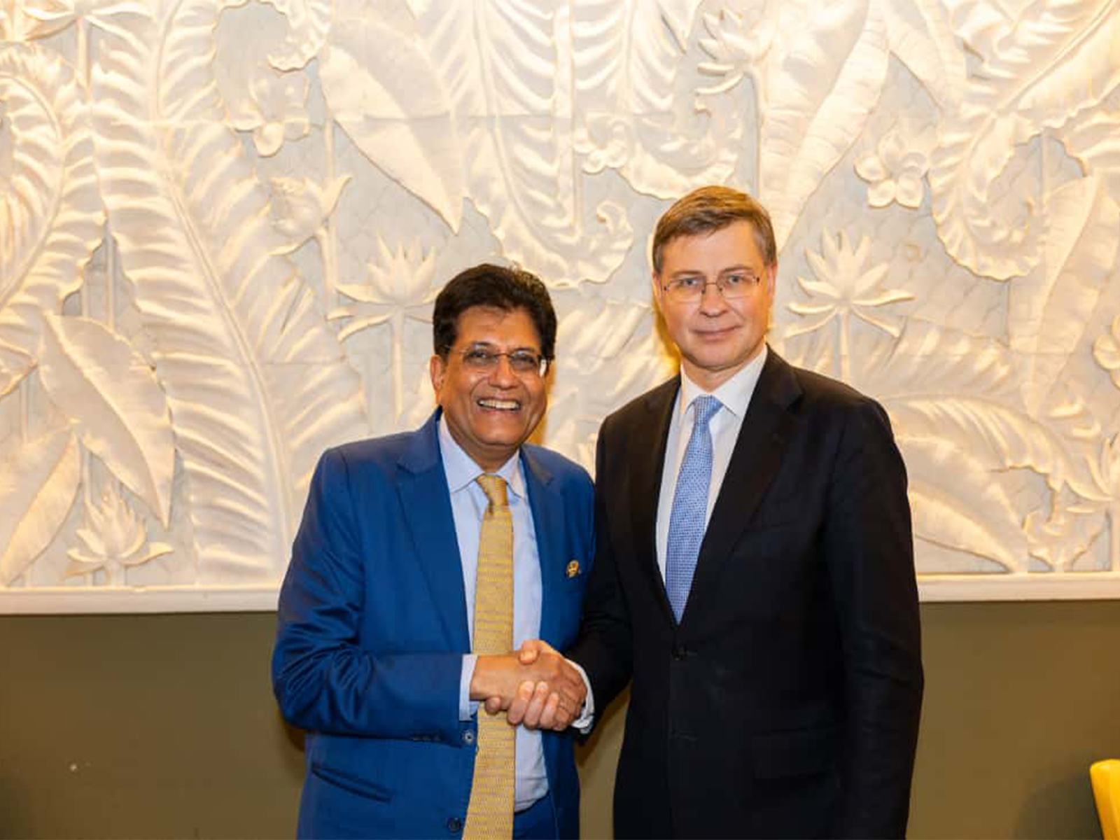 Commerce Minister Piyush Goyal with EU Commissioner Valdis Dombrovskis. (Photo: X@PiyushGoyal)