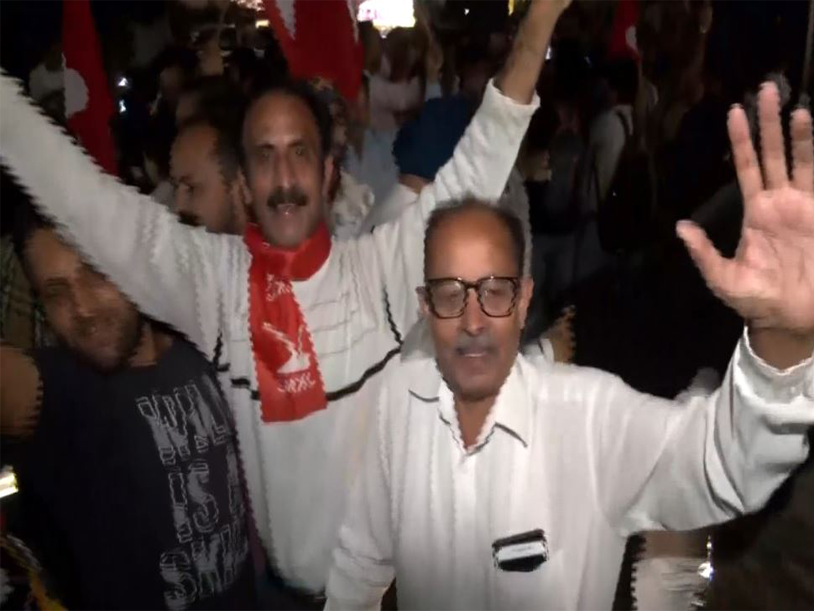 National Conference leaders and workers celebrating party win (Photo/ANI)