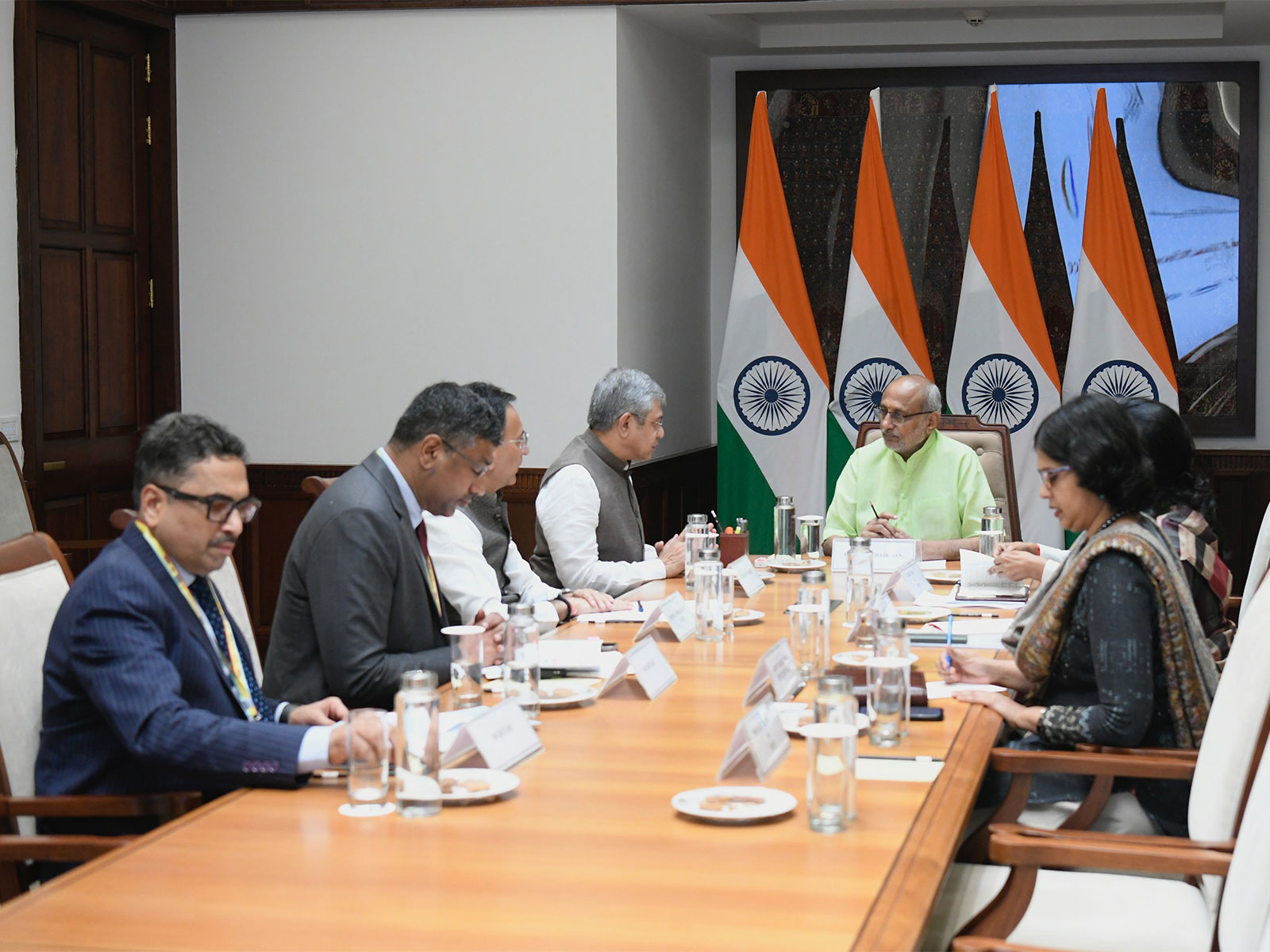 Union Minister of Electronics & IT Ashwini Vaishnaw, and Union Minister of State for Commerce & Industry, and Electronics & IT, Jitin Prasada, called on the Vice-President, CP Radhakrishnan (Photo/@VPIndia)