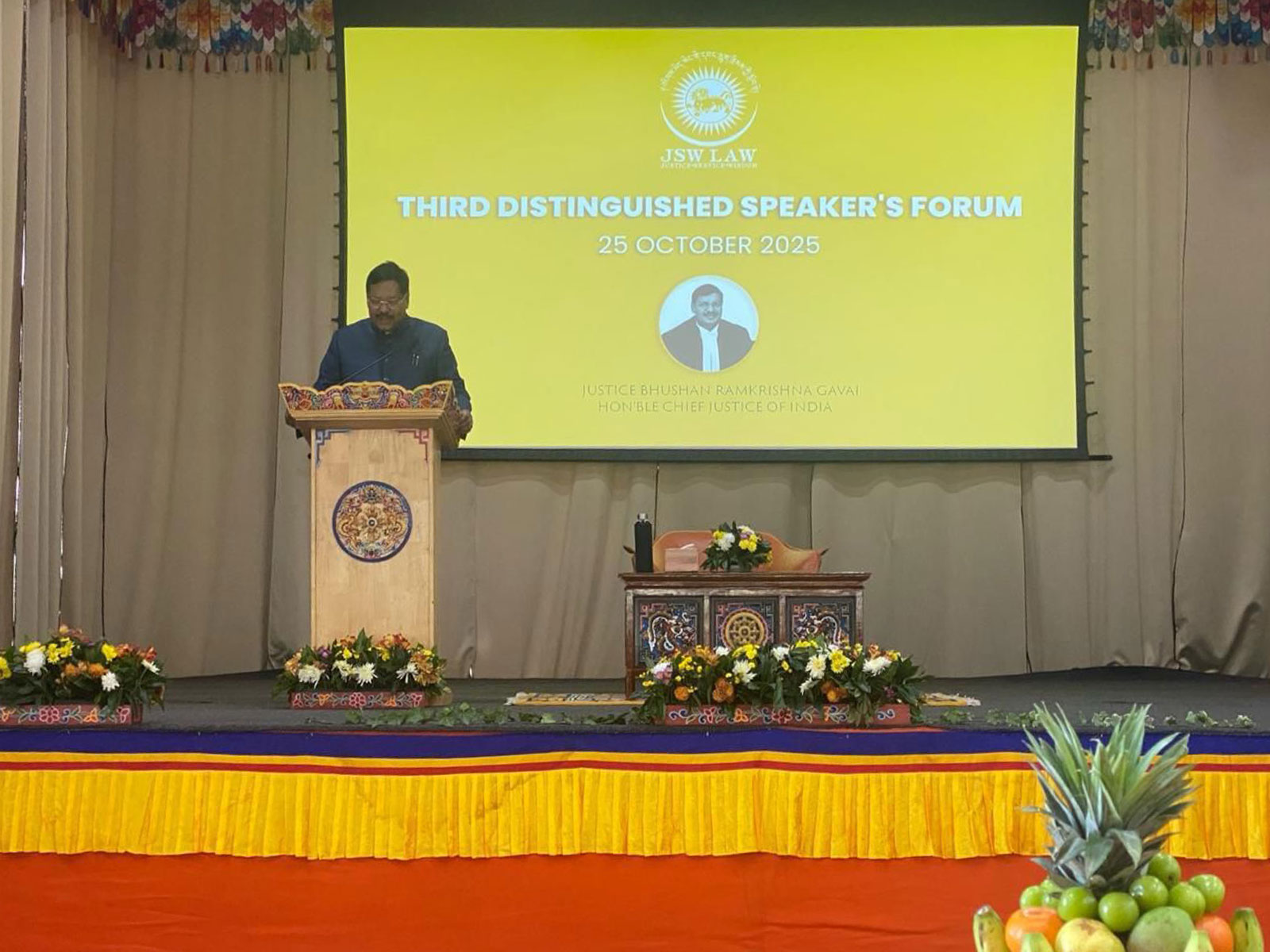 CJI Gavai addresses students and faculty of the JSW School of Law in Bhutan (Photo/ANI)