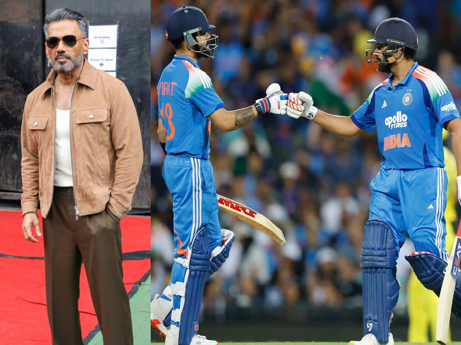 Suniel Shetty (Photo: ANI) and Virat-Rohit partnership (Photo: BCCI)