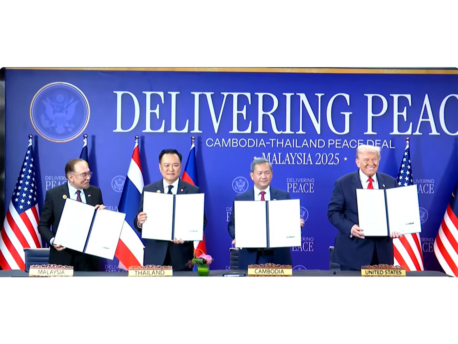 US President Donald Trump attends the signing of a historic peace deal between Thailand and Cambodia in Kuala Lumpur. (Image Source: The White House/YouTube)
