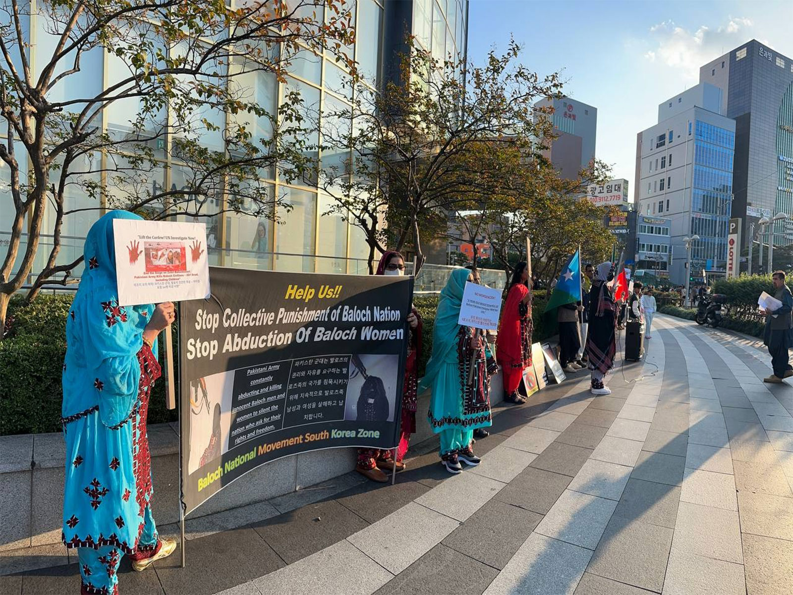BNM members protest in Busan against Pakistan’s military offensive in Zehri, Balochistan. (Image: X/@BNMFootages)