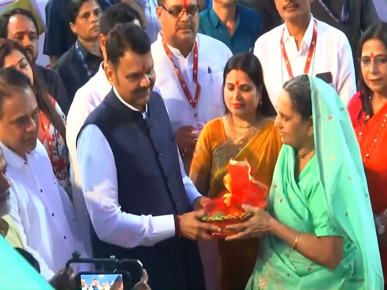 Maharashtra Chief Minister Devendra Fadnavis attends Chhath Puja at Juhu Beach. (Photo/ANI)