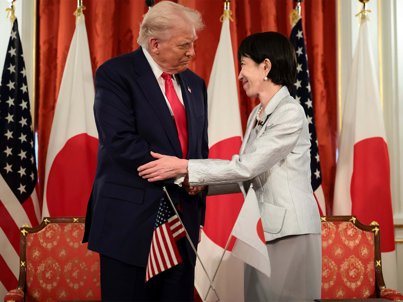 US President Donald Trump meets Japanese Prime Minister Sanae Takaichi at Akasaka Palace in Tokyo during his Asia tour. (Photo/Reuters)