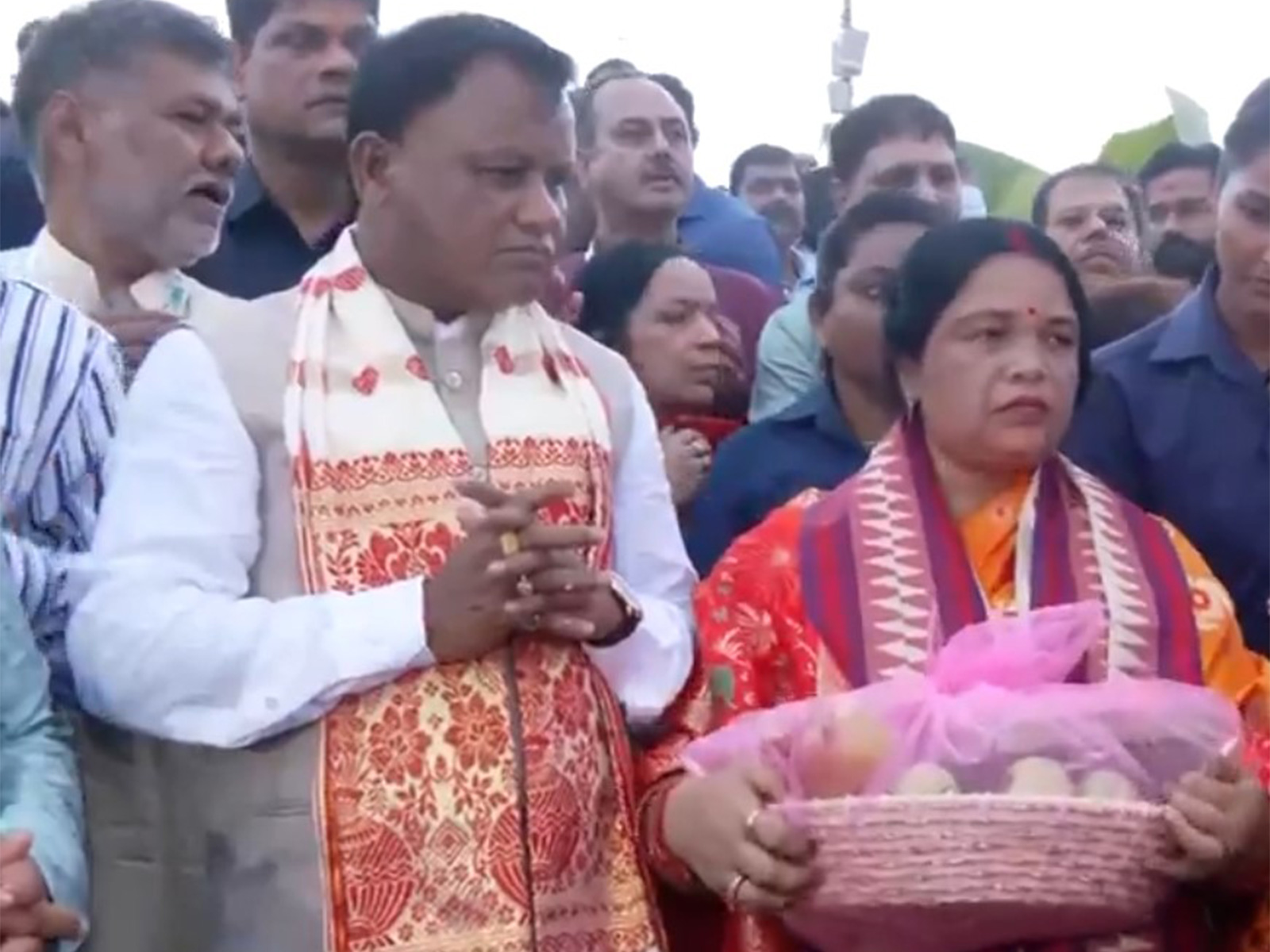 Odisha CM Mohan Charan Majhi performs Chhath Puja with his wife (Photo: ANI)