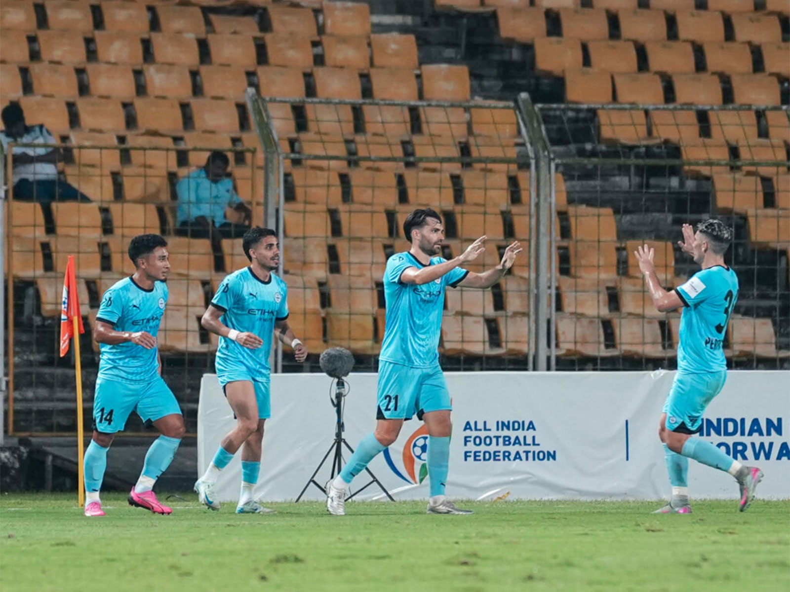 Mumbai City FC football team celebrating after scoring a goal (Photo: AIFF)