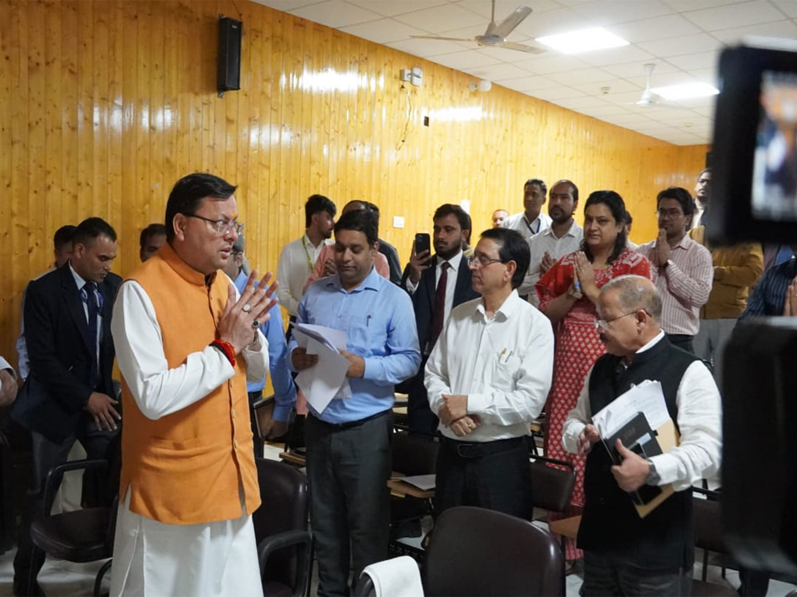 Uttarakhand CM Pushkar Singh Dhami with project officials. (Photo/X/@pushkardhami)